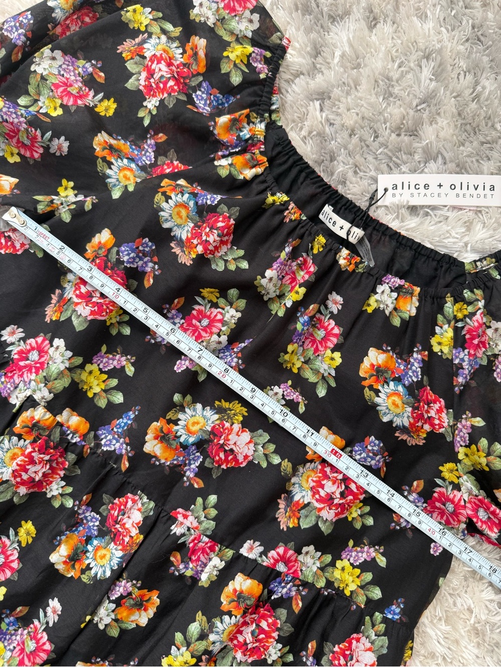 NWT Alice + Olivia Floral Ruffle Peasant Top Size S - Picture 7 of 9